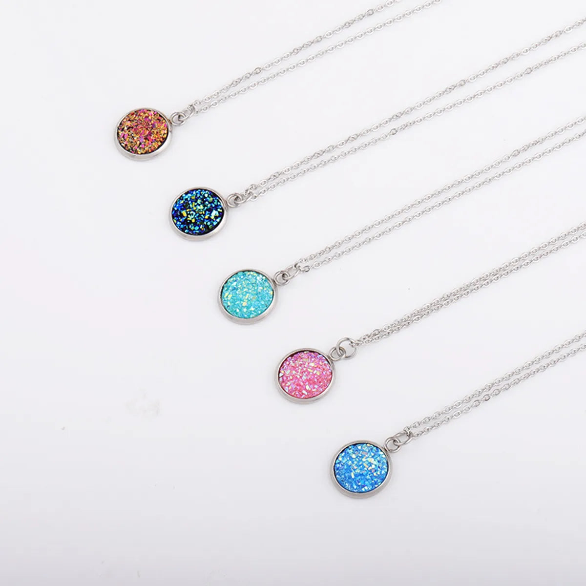 Sweet Round Resin Titanium Steel Pendant Necklace