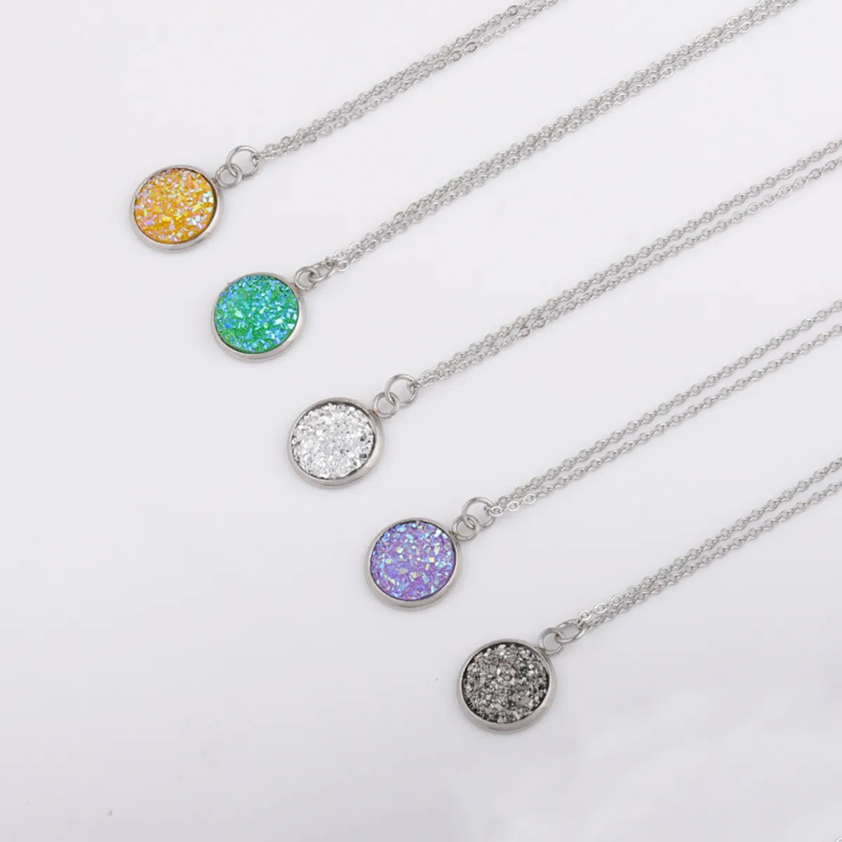 Sweet Round Resin Titanium Steel Pendant Necklace