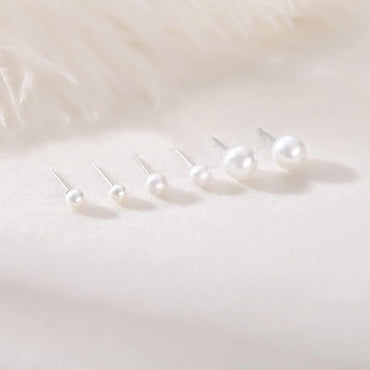 Sweet Round Sterling Silver Plating Artificial Pearls Ear Studs 1 Pair