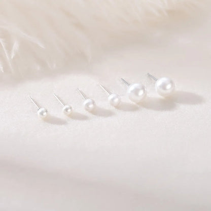 Sweet Round Sterling Silver Plating Artificial Pearls Ear Studs 1 Pair