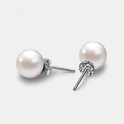 Sweet Round Sterling Silver Plating Artificial Pearls Ear Studs 1 Pair