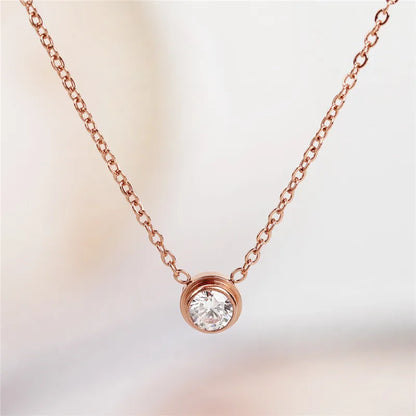 Sweet Round Titanium Steel Zircon Solitaire Necklace In Bulk