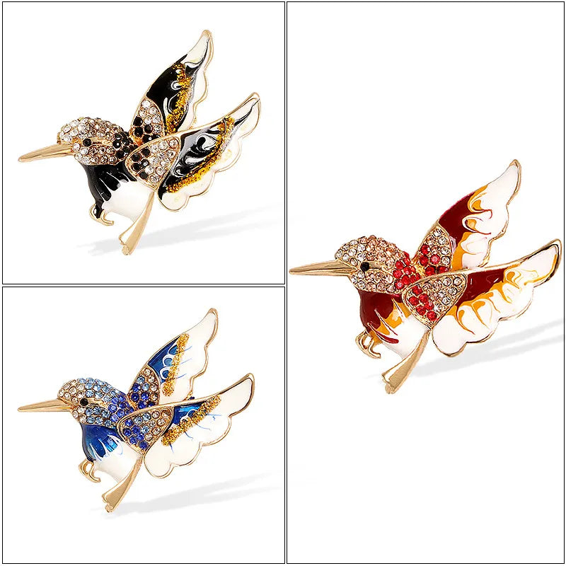 Sweet Shiny Bird Alloy Enamel Stoving Varnish Inlay Rhinestones Unisex Brooches