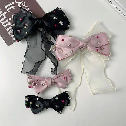 Sweet Shiny Bow Knot Alloy Cloth Inlay Artificial Rhinestones Hair Clip