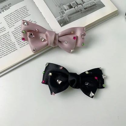 Sweet Shiny Bow Knot Alloy Cloth Inlay Artificial Rhinestones Hair Clip