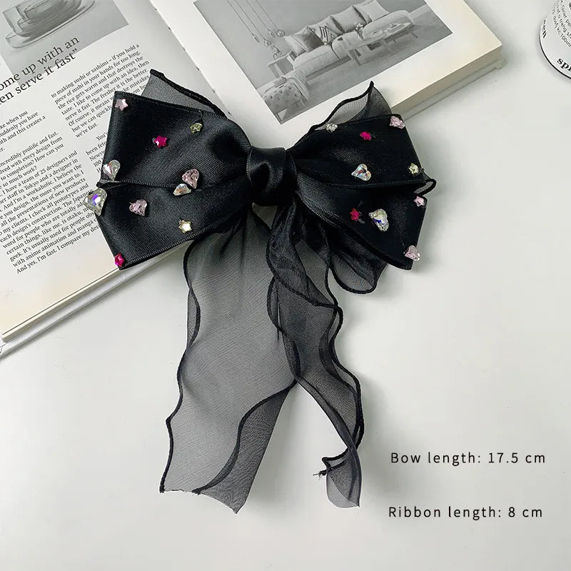 Sweet Shiny Bow Knot Alloy Cloth Inlay Artificial Rhinestones Hair Clip