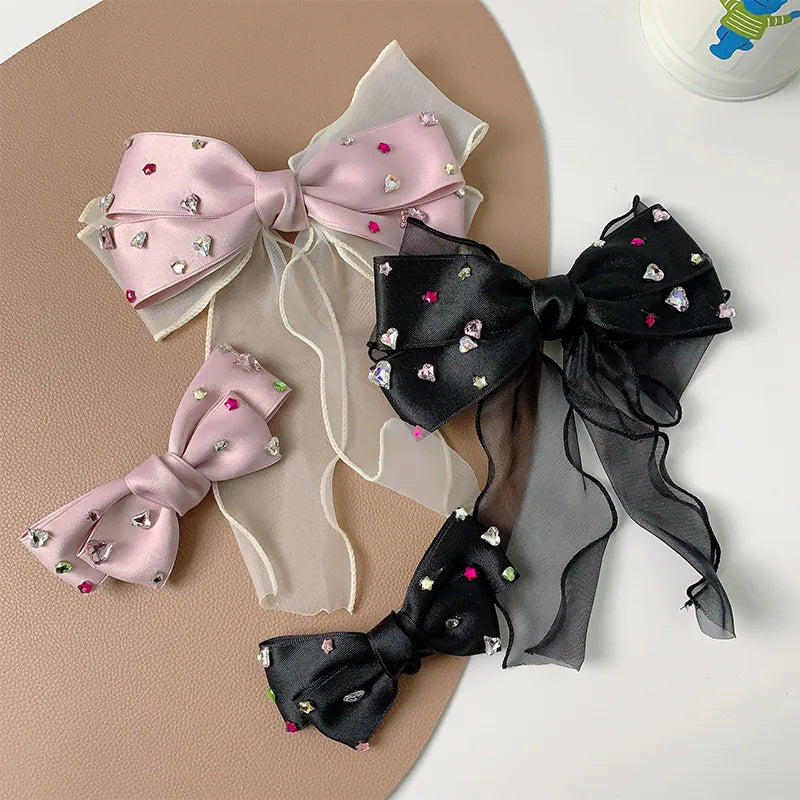 Sweet Shiny Bow Knot Alloy Cloth Inlay Artificial Rhinestones Hair Clip