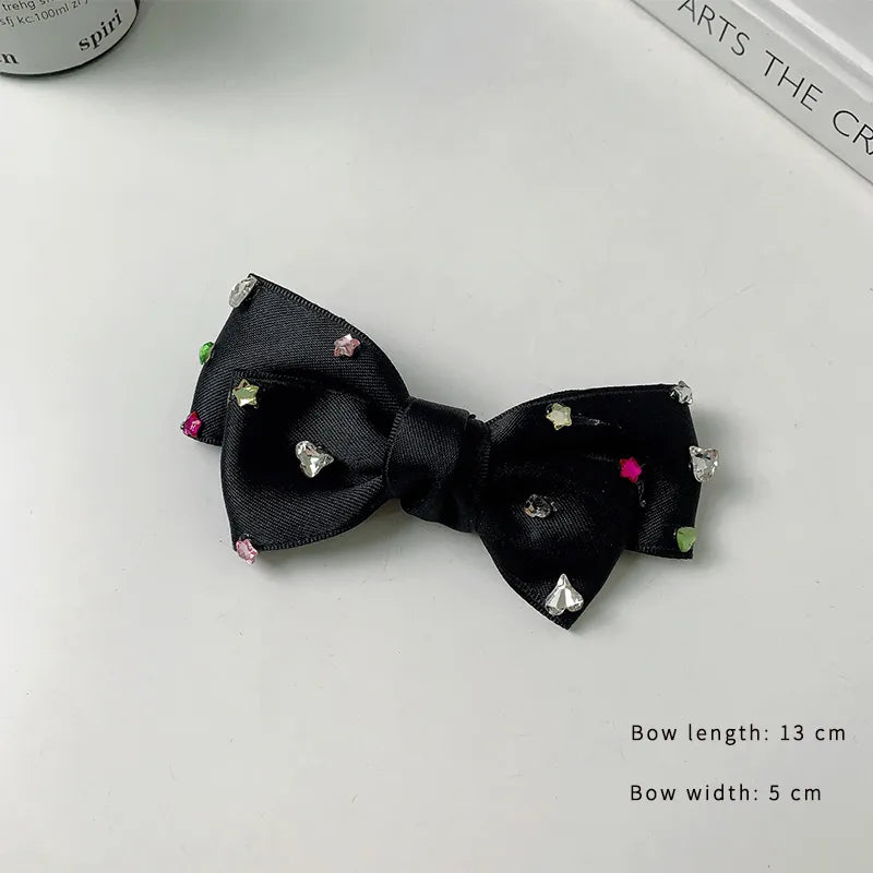 Sweet Shiny Bow Knot Alloy Cloth Inlay Artificial Rhinestones Hair Clip