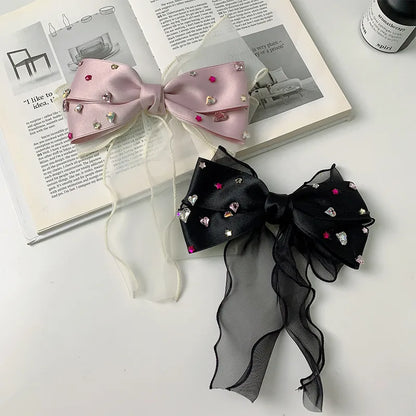 Sweet Shiny Bow Knot Alloy Cloth Inlay Artificial Rhinestones Hair Clip