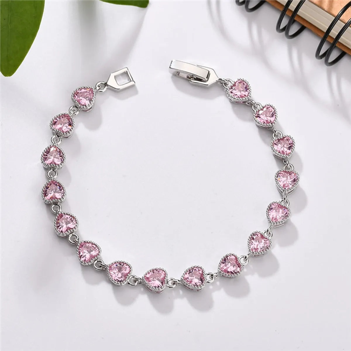 Sweet Shiny Heart Shape Copper Plating Inlay Artificial Gemstones Zircon Bracelets