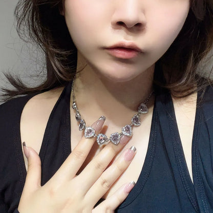 Sweet Shiny Heart Shape Titanium Steel Plating Inlay Zircon Necklace