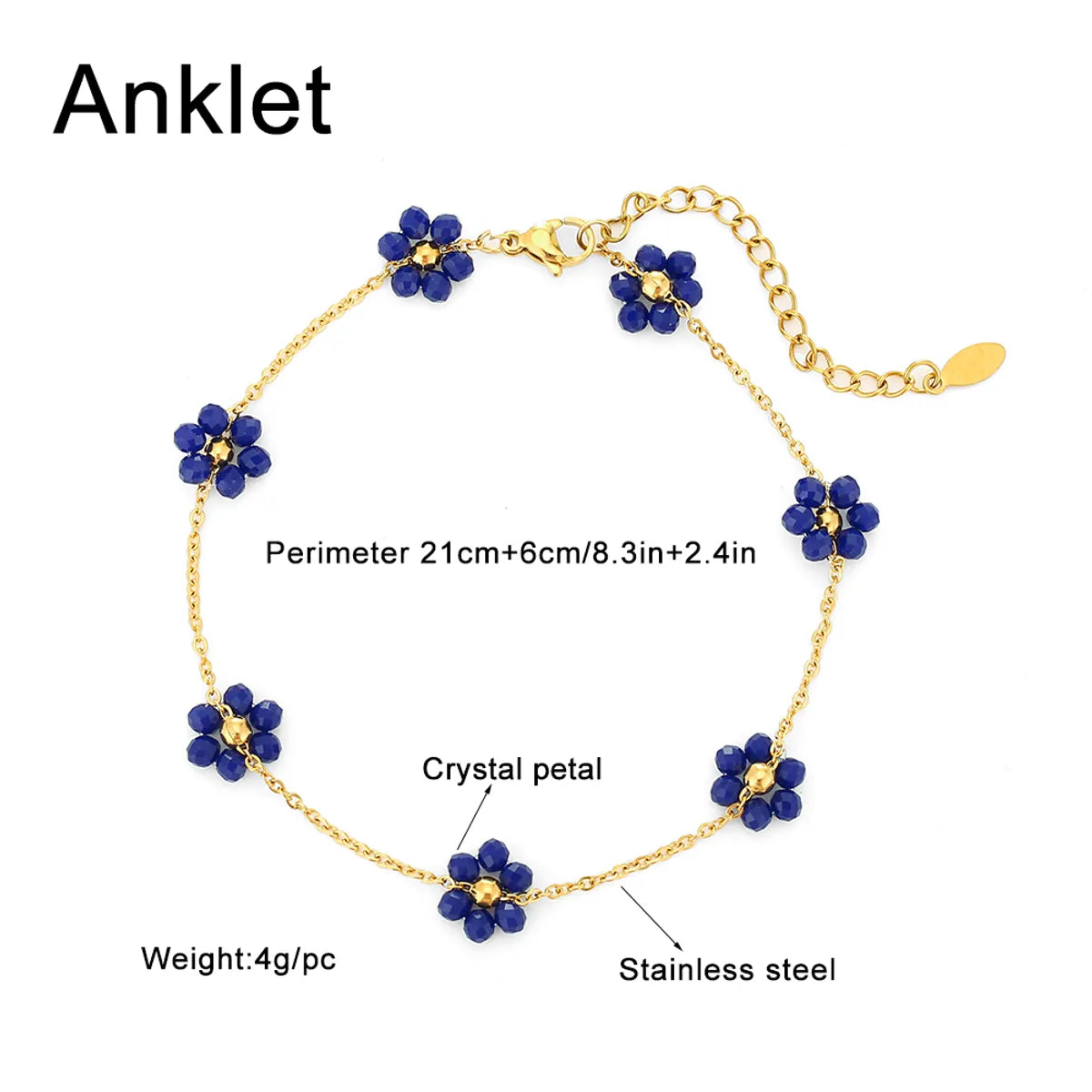 Sweet Shiny Petal 201 Stainless Steel Artificial Crystal 18K Gold Plated Bracelets In Bulk