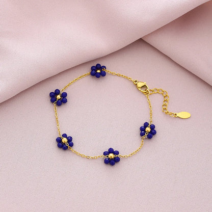 Sweet Shiny Petal 201 Stainless Steel Artificial Crystal 18K Gold Plated Bracelets In Bulk