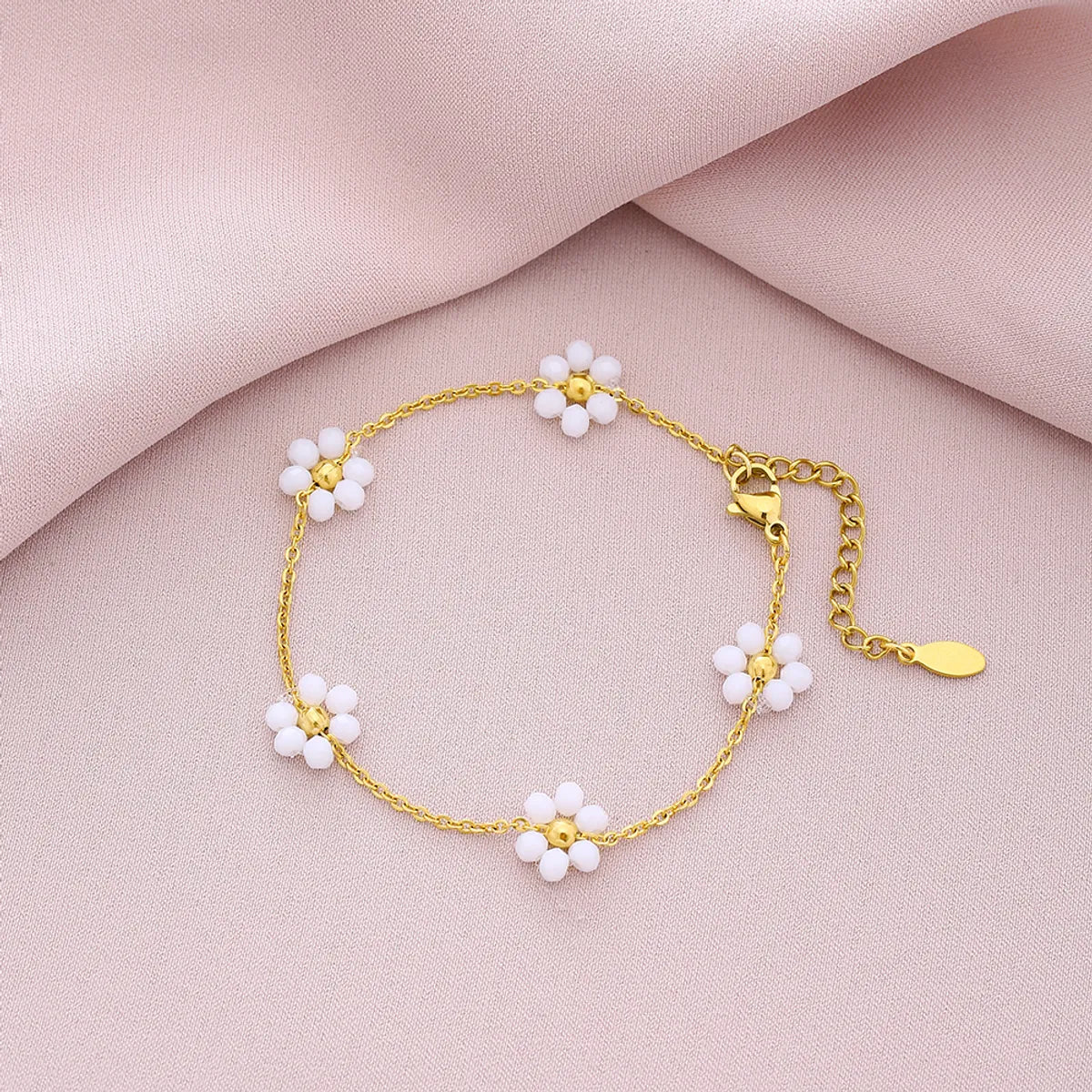 Sweet Shiny Petal 201 Stainless Steel Artificial Crystal 18K Gold Plated Bracelets In Bulk