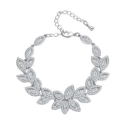 Sweet Shiny Spray Flower Snowflake Brass Plating Inlay Zircon White Gold Plated Rhodium Plated Bracelets