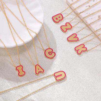 Sweet Simple Style Artistic Letter Stainless Steel Enamel Plating 18k Gold Plated Pendant Necklace