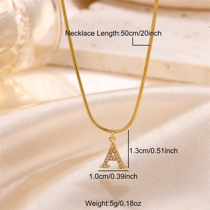 Sweet Simple Style Artistic Letter Stainless Steel Plating Inlay Artificial Diamond 18k Gold Plated Pendant Necklace