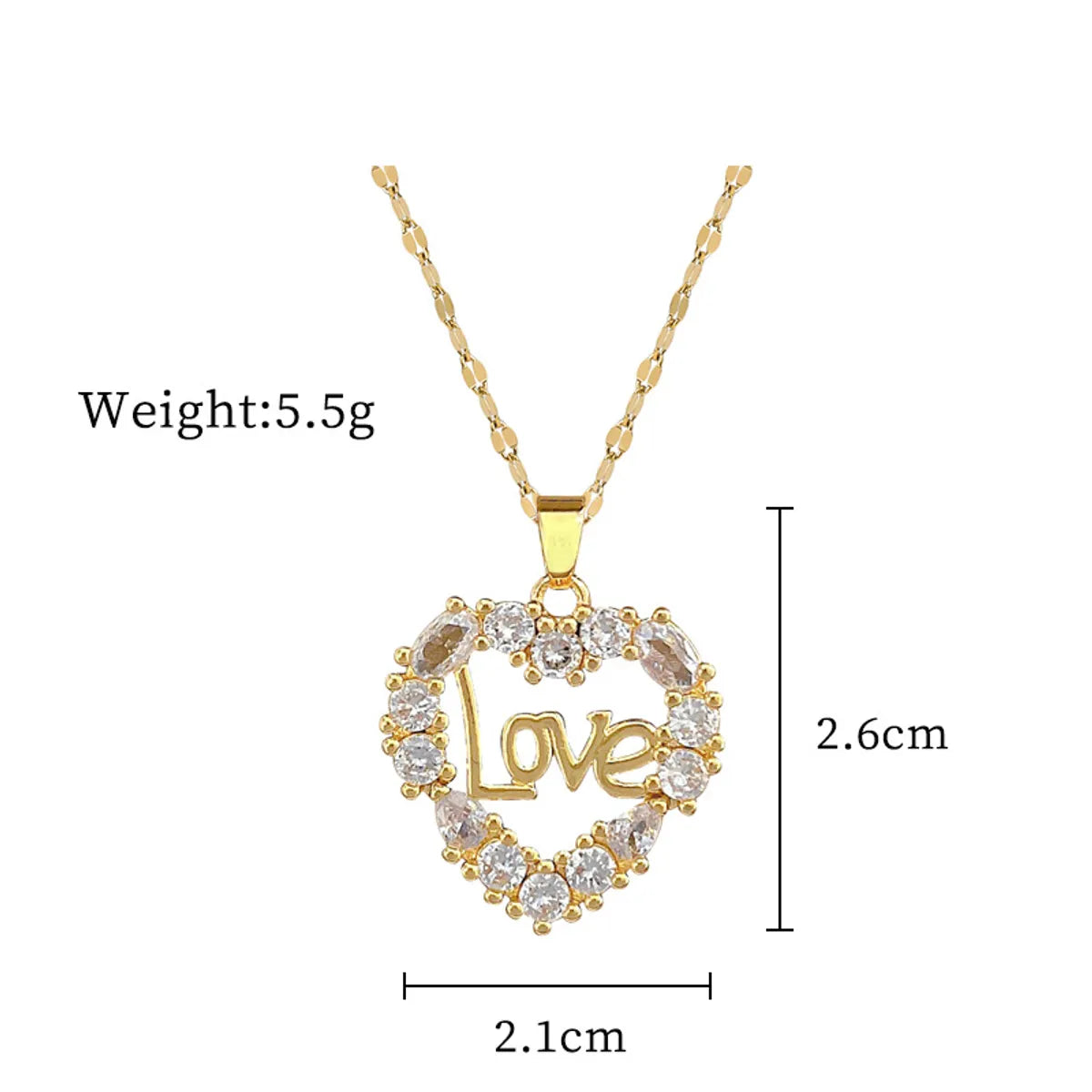 Sweet Simple Style Artistic Love Titanium Steel Copper Artificial Gemstones Pendant Necklace In Bulk