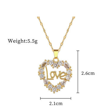 Sweet Simple Style Artistic Love Titanium Steel Copper Artificial Gemstones Pendant Necklace In Bulk