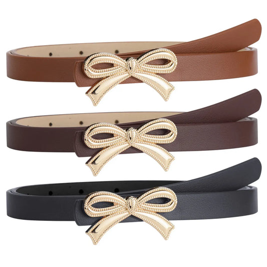 Sweet Simple Style Bow Knot Pu Leather Alloy Women'S Leather Belts