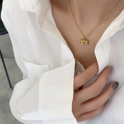 Sweet Simple Style Bow Knot Titanium Steel Plating Pendant Necklace