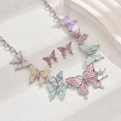 Sweet Simple Style Butterfly Alloy Enamel Women'S Earrings Necklace