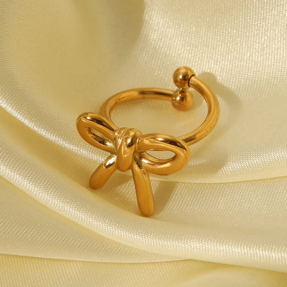 Sweet Simple Style Butterfly Bow Knot 304 Stainless Steel 18K Gold Plated Open Rings In Bulk