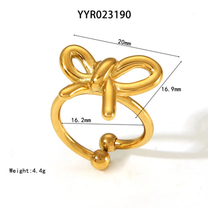 Sweet Simple Style Butterfly Bow Knot 304 Stainless Steel 18K Gold Plated Open Rings In Bulk