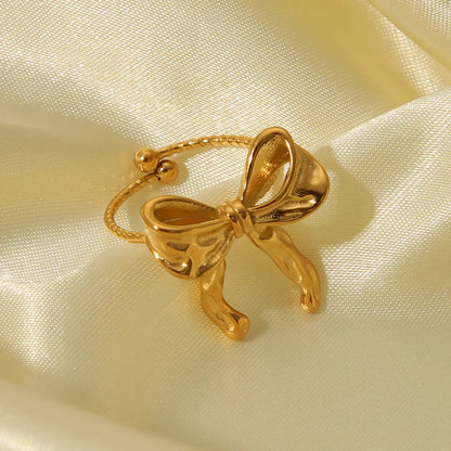 Sweet Simple Style Butterfly Bow Knot 304 Stainless Steel 18K Gold Plated Open Rings In Bulk