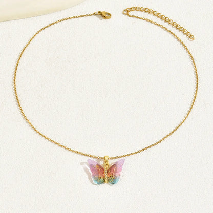 Sweet Simple Style Butterfly Copper 18k Gold Plated Zircon Necklace In Bulk