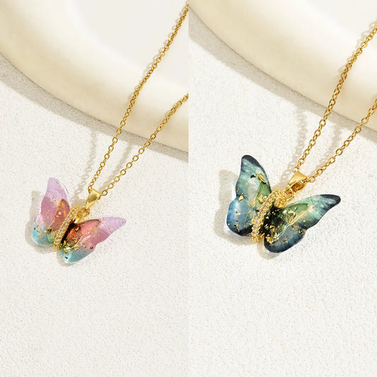 Sweet Simple Style Butterfly Copper 18k Gold Plated Zircon Necklace In Bulk