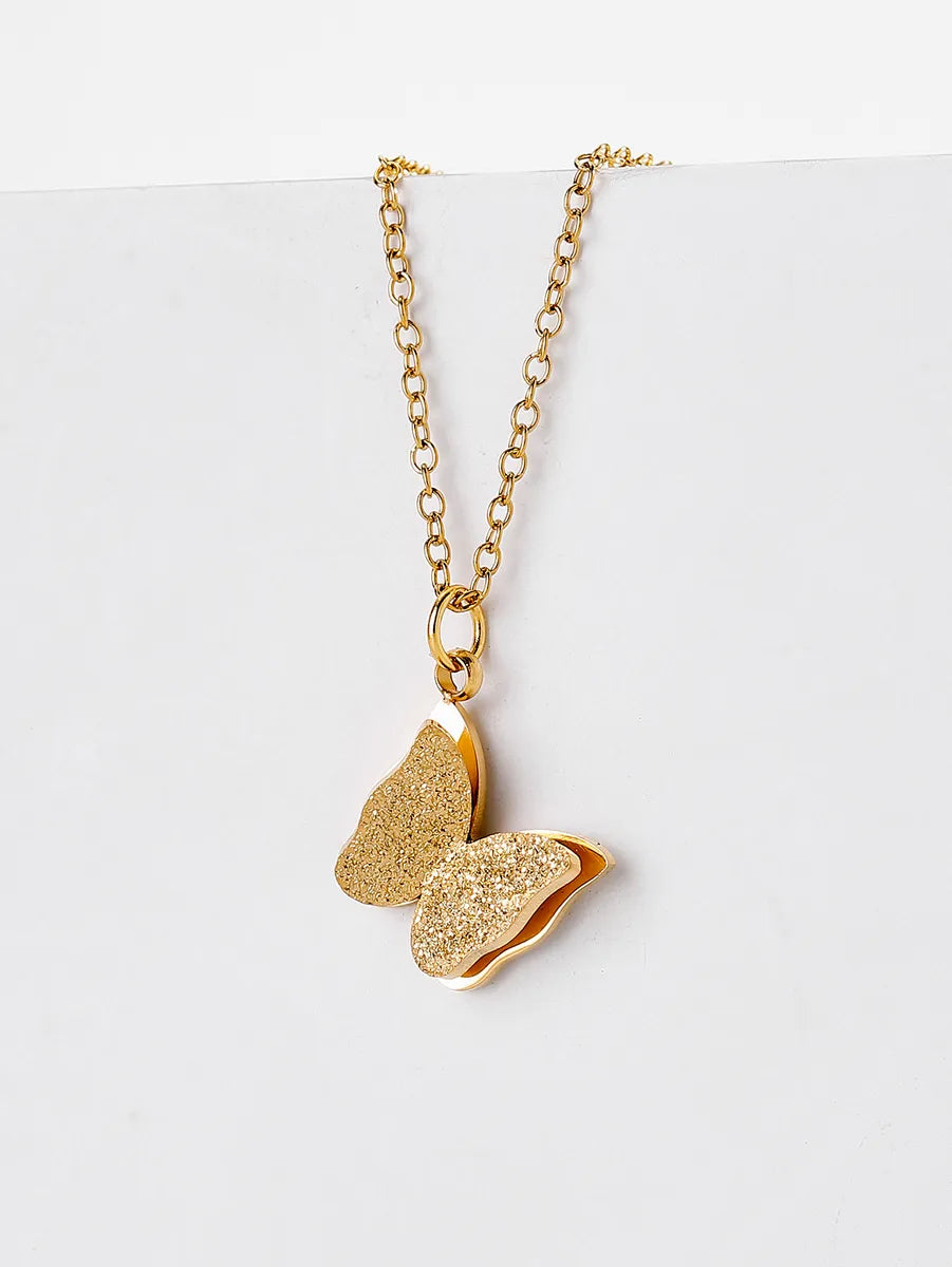 Sweet Simple Style Butterfly Stainless Steel Plating 18k Gold Plated Pendant Necklace