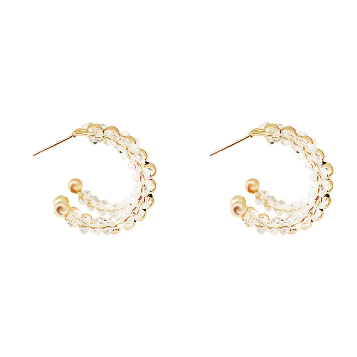 1 Pair Sweet Simple Style C Shape Beaded Plating Artificial Crystal Copper Ear Studs