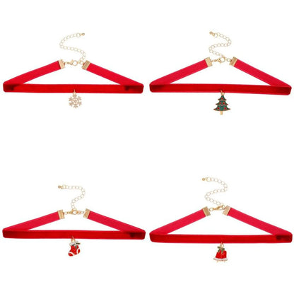 Sweet Simple Style Classic Style Christmas Tree Christmas Socks Snowflake Alloy Cloth Enamel Gold Plated Silver Plated Christmas Women'S Choker