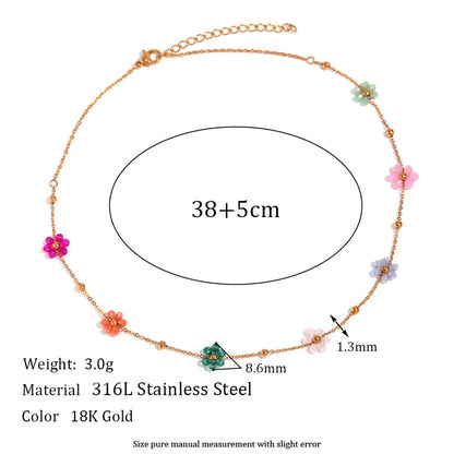 Wholesale Jewelry Sweet Simple Style Classic Style Flower 304 Stainless Steel 18K Gold Plated Beaded Plating Bracelets Necklace