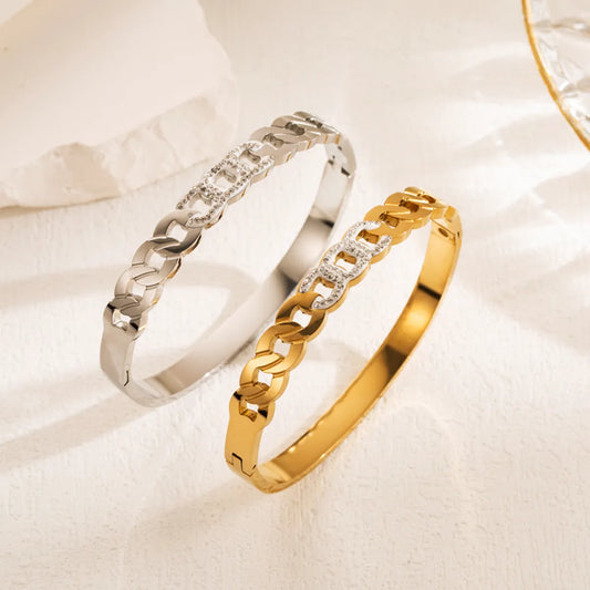 Sweet Simple Style Classic Style Solid Color Titanium Steel Plating Inlay Rhinestones Gold Plated Silver Plated Bangle