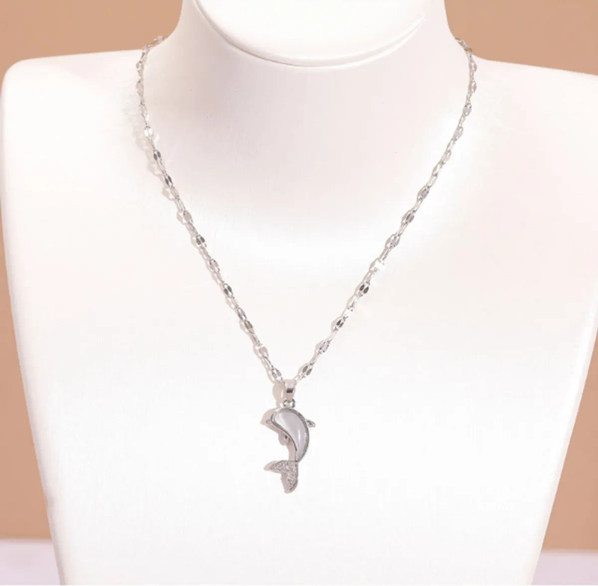 Sweet Simple Style Dolphin Copper Inlay Opal Zircon Pendant Necklace