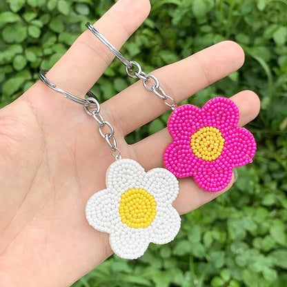 Sweet Simple Style Flower 304 Stainless Steel Nonwoven Glass Beaded Unisex Bag Pendant Keychain