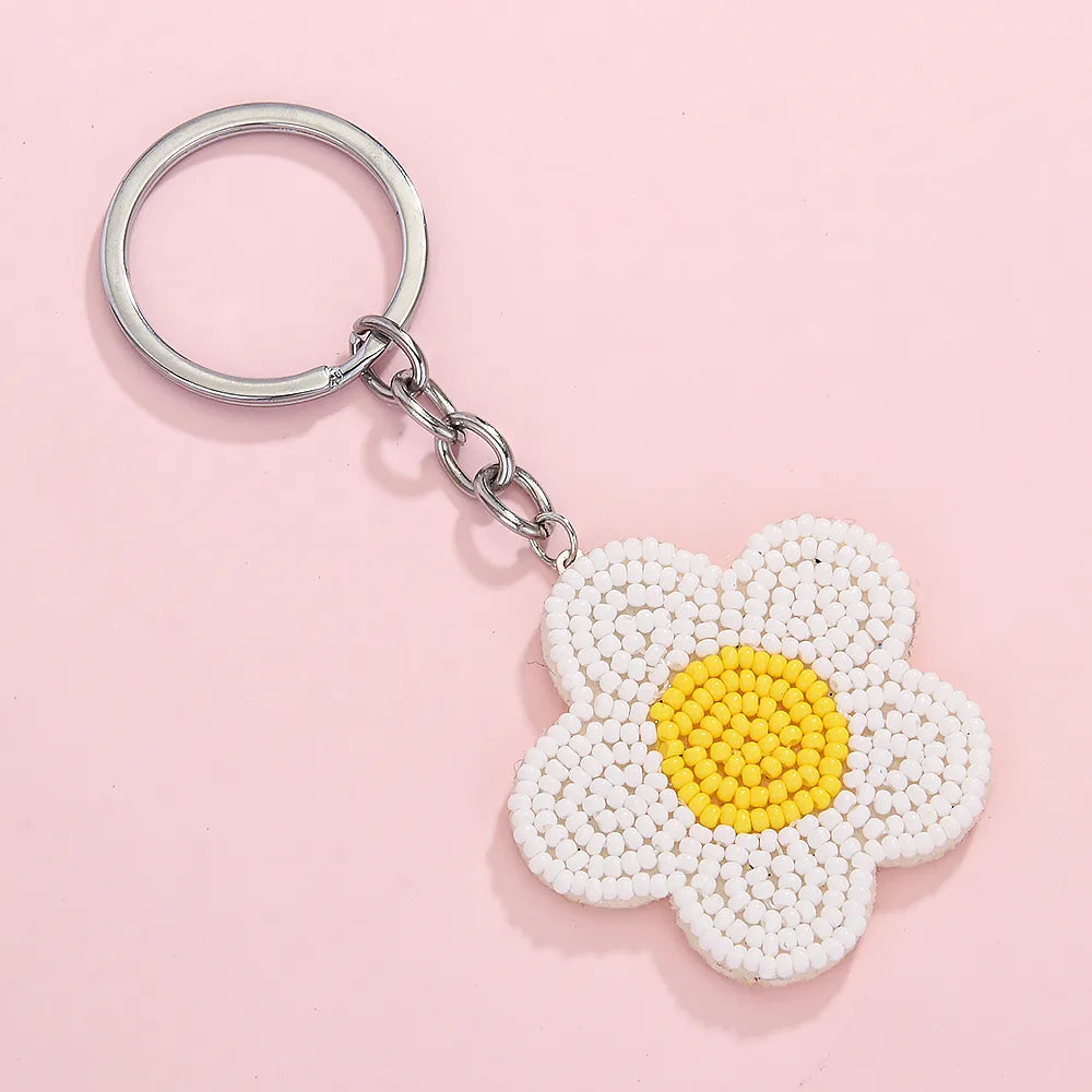 Sweet Simple Style Flower 304 Stainless Steel Nonwoven Glass Beaded Unisex Bag Pendant Keychain