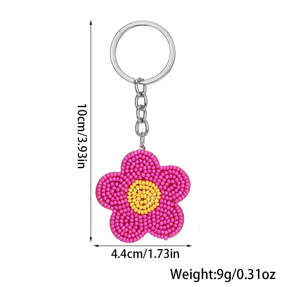 Sweet Simple Style Flower 304 Stainless Steel Nonwoven Glass Beaded Unisex Bag Pendant Keychain