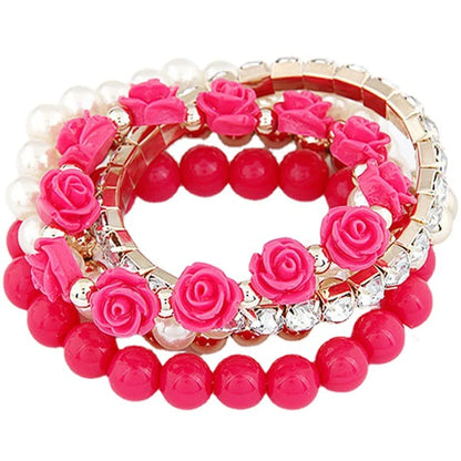 Sweet Simple Style Flower Alloy Resin Beaded Inlay Rhinestones Women's Bracelets