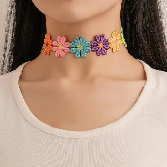 Sweet Simple Style Flower Fabric Plating Flowers Women'S Choker