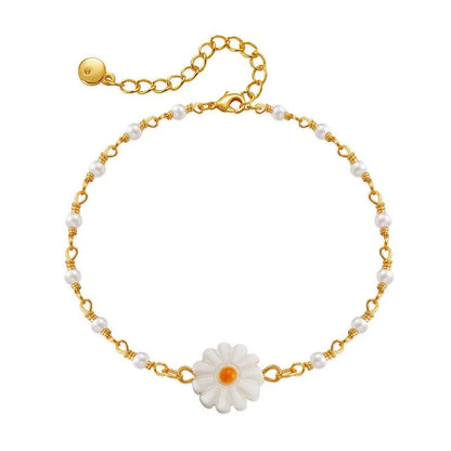 Sweet Simple Style Flower Imitation Pearl Resin Copper Wholesale Bracelets