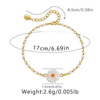 Sweet Simple Style Flower Imitation Pearl Resin Copper Wholesale Bracelets