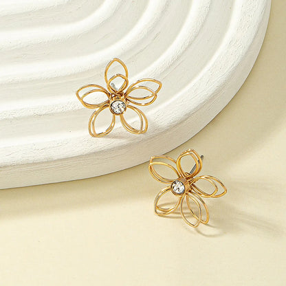 Sweet Simple Style Flower Metal Plating Hollow Out Inlay Zircon Women's Ear Studs