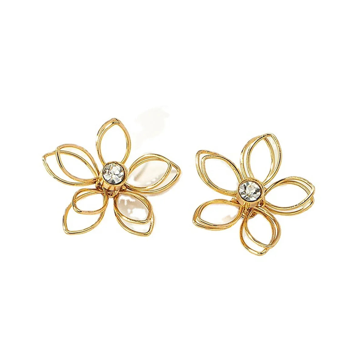 Sweet Simple Style Flower Metal Plating Hollow Out Inlay Zircon Women's Ear Studs