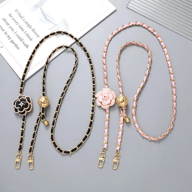 Sweet Simple Style Flower Pu Leather Enamel Inlay Pearl Bag Pendant Mobile Phone Chain