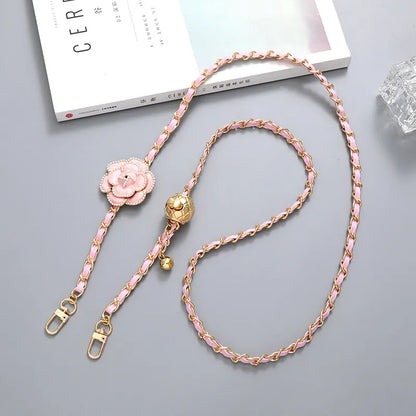 Sweet Simple Style Flower Pu Leather Enamel Inlay Pearl Bag Pendant Mobile Phone Chain