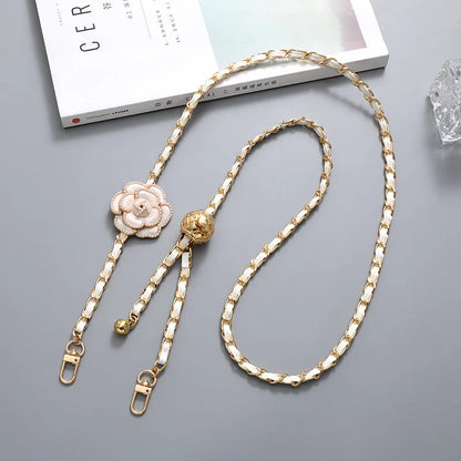 Sweet Simple Style Flower Pu Leather Enamel Inlay Pearl Bag Pendant Mobile Phone Chain