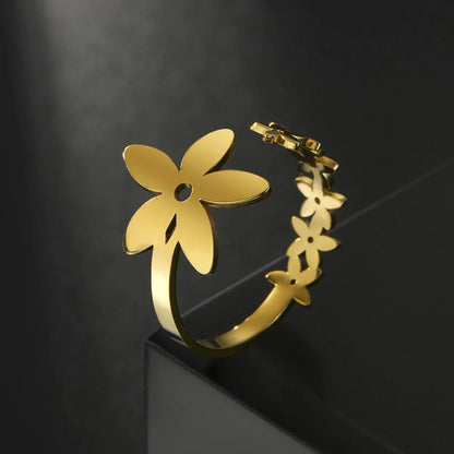 Sweet Simple Style Flower Stainless Steel Open Ring In Bulk